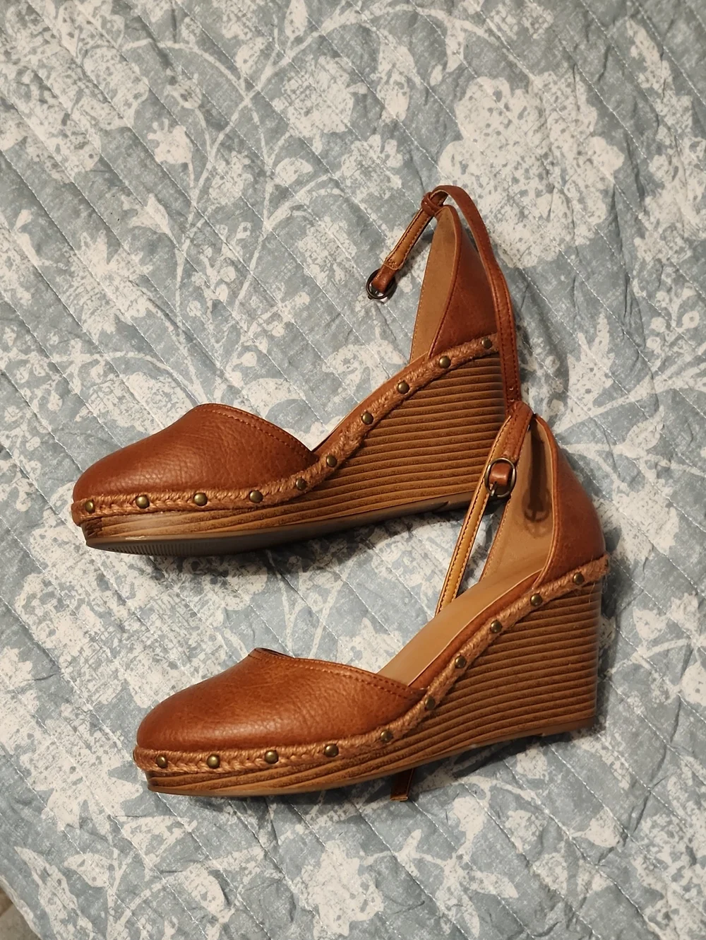 Brown Wedge Ankle-Strap Heels